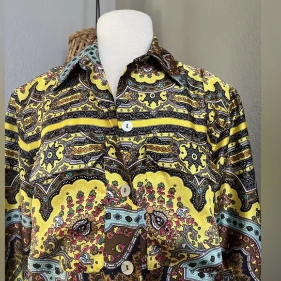 Zara Satin Maxi-Shirt Tunic Dress / Kimono Paisley Print. Size M - Picture 7 of 7